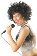 Foto: Woman with afro haircut on white Woman with afro haircut on white