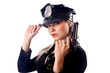 Woman police isolated on white