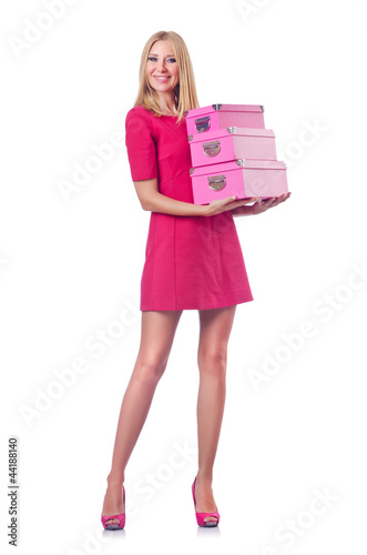 Photo: Woman with stack of giftboxes Woman with stack of giftboxes