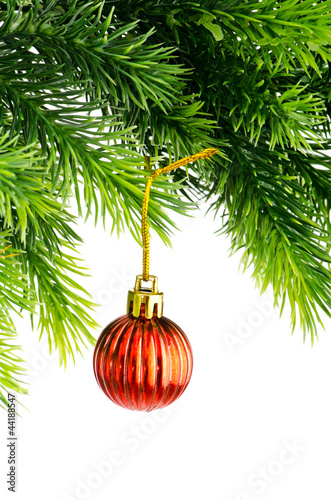 Photo: Christmas concept with baubles on white Christmas concept with baubles on white