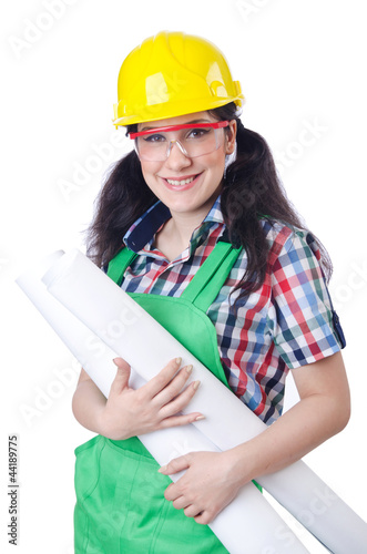 Photo: Woman architect isolated on white Woman architect isolated on white