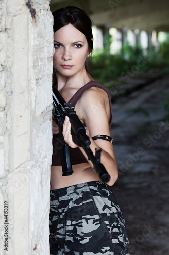 Photo: Woman with rifle (AK-74) Woman with rifle (AK-74)