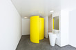 Bathroom with a colored shower cubicle in hotel
