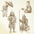 Vector: samurai - warrior in Japanese tradition - hand drawn collection samurai - warrior in Japanese tradition - hand drawn collection
