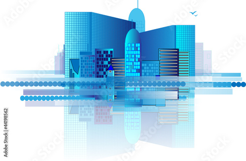 Vector: Blue office buildings in huge city Blue office buildings in huge city