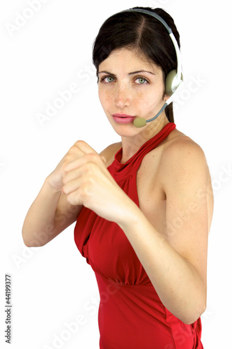 Photo: Beautiful call center girl ready to fight Beautiful call center girl ready to fight