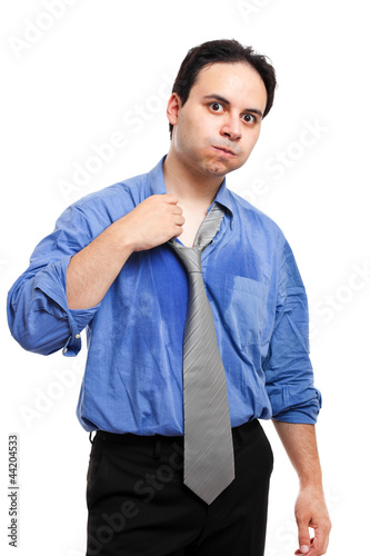 Photo: Businessman sweating isolated on white Businessman sweating isolated on white