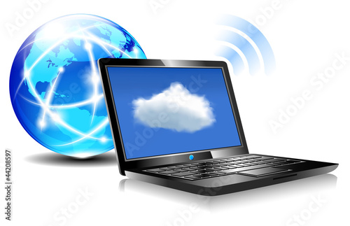 Vector: Laptop Cloud Connection Laptop Cloud Connection