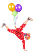 Clown holding balloons and standing on one hand