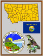 USA state Montana flag map coat bird