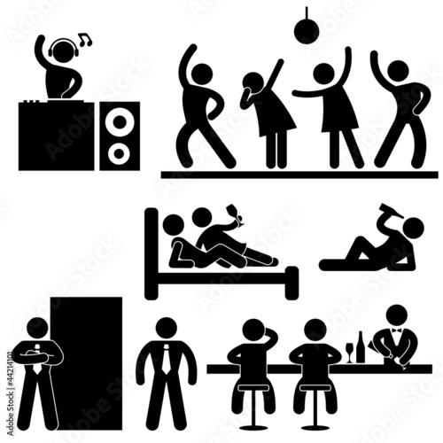 Vector: Disco Pub Night Club Bar Party Icon Symbol Sign Pictogram Disco Pub Night Club Bar Party Icon Symbol Sign Pictogram