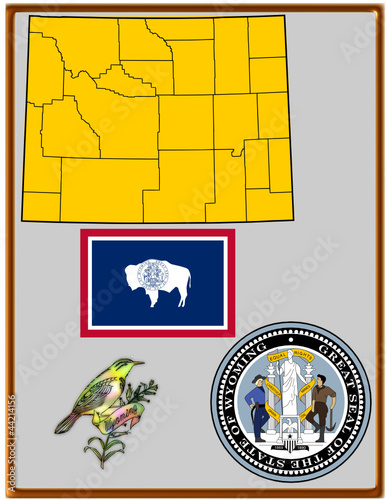 Vector: USA state Wyoming flag map coat bird USA state Wyoming flag map coat bird