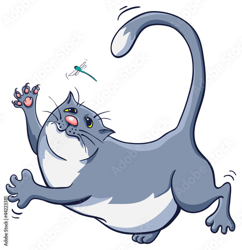 Vektor: Cat catches a dragonfly Cat catches a dragonfly