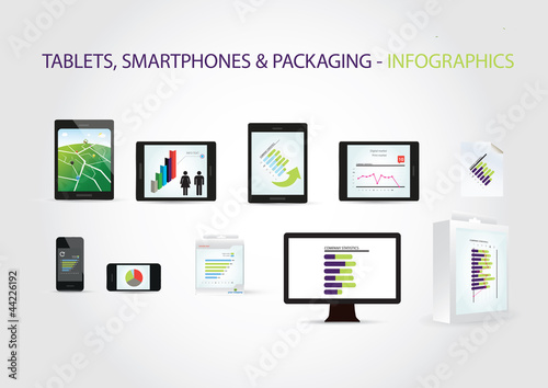Vector: Tablets, smartphones & packaging - infographics Tablets, smartphones & packaging - infographics