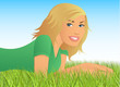 Vektor: Beautiful Young Woman Relaxing in the Grass Beautiful Young Woman Relaxing in the Grass