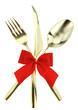 Christmas cutlery. Spoon, fork and knife on white background