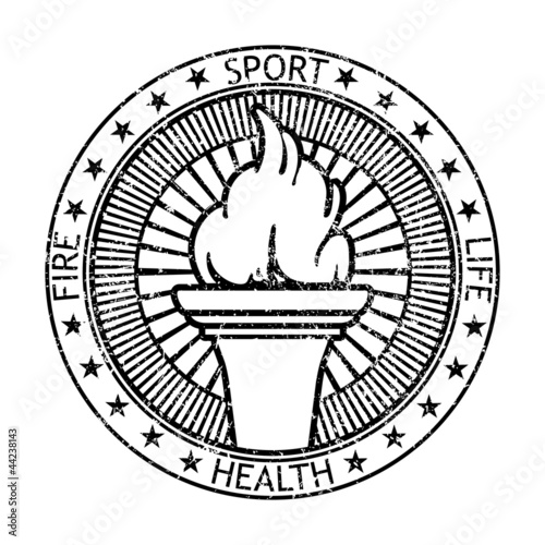 Vector: Grunge black stamp fire torch. Vector illustration Grunge black stamp fire torch. Vector illustration