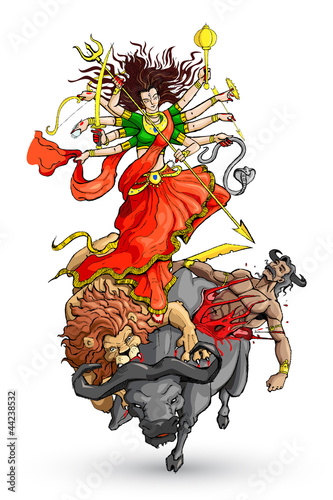 Vector: vector illustration of goddess Durga killing Mahishasura vector illustration of goddess Durga killing Mahishasura