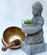 Klangschale neben Buddha