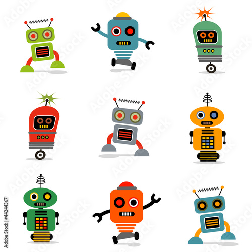 Vector: set of cute vector retro robots set of cute vector retro robots