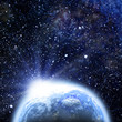 Rising sun over the Earth planet, abstract backgrounds