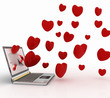 hearts take off from the screen of laptop