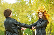 Couple at autumn outdoors