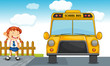 school bus and girl