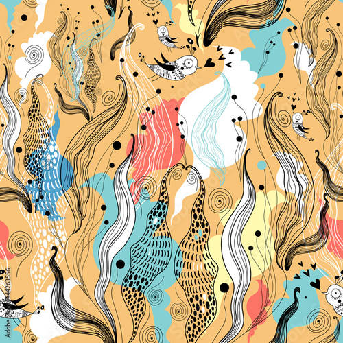 Vektor: floral texture with birds floral texture with birds