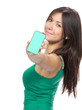Woman Showing display of her new touch mobile cell phone