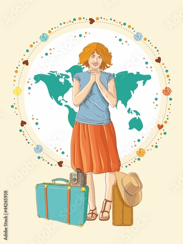 Vektor: Young traveler girl Young traveler girl