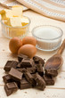 Photo: Cake Ingredients butter, sugar, chocolate eggs. Cake Ingredients butter, sugar, chocolate eggs.