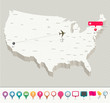 Vector: 3D USA Map with Pins 3D USA Map with Pins