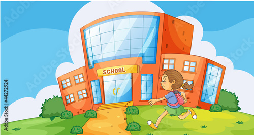 Vektor: girl infront of school girl infront of school
