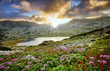 mystic mountain sunset with lake in autumn