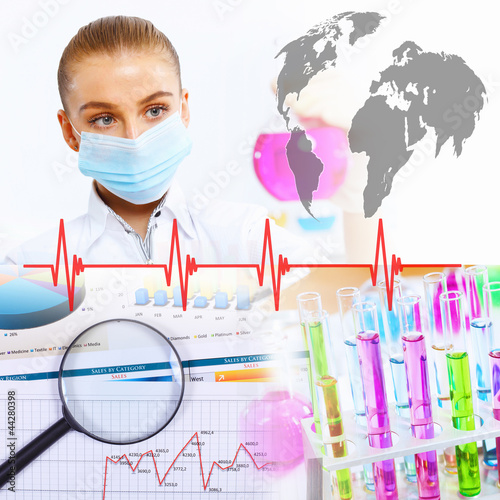 Photo: Collage with scientist in laboratory Collage with scientist in laboratory