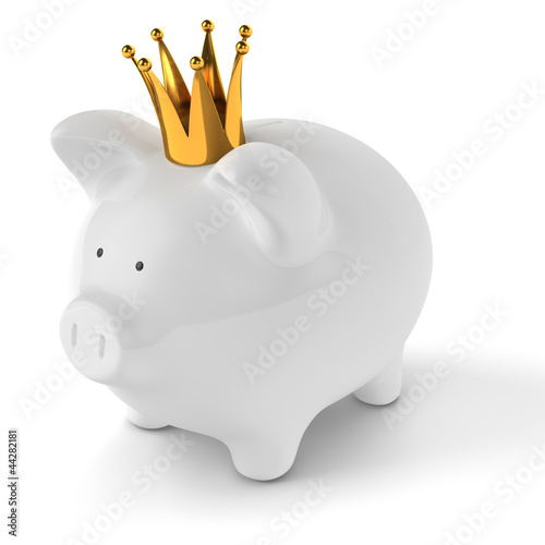 Illustration: Piggy Bank with Gold Crown Piggy Bank with Gold Crown