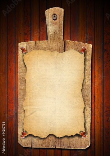 Illustration: Old Notebook Cutting Board on Wood Background Old Notebook Cutting Board on Wood Background