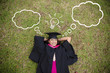 indian female graduate with laying and thinking about future pro