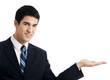 Business man showing, isolated