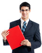 Businessman with red folder, isolated