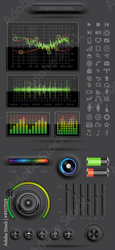 Vector: Infographics elements with media icons and buttons Infographics elements with media icons and buttons