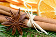 Anisstern, Zimtstange und Orangen