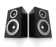Two 3d speakers isolated on white background