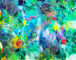 Abstract paint, green and blue and red