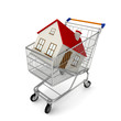 3d house in a shopping cart isolated on white background
