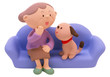 grandmother and dog on a sofa