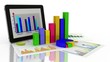 Tablet showing a spreadsheet and a paper