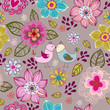 Seamless texture with flowers and birds.