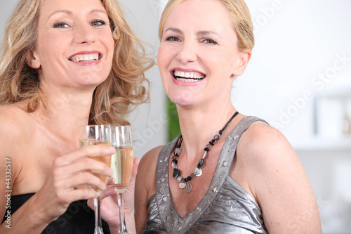 Photo: two women drinking champagne two women drinking champagne